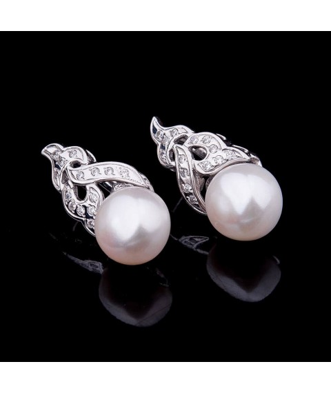 Gold earrings with cultured freshwater pearls s382 Onyx
