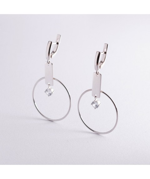 Silver earrings "Geometry" with cubic zirconia 4989 Onyx