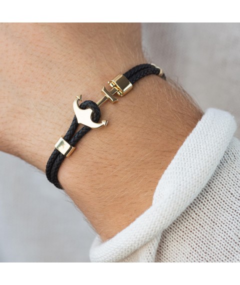 Leather bracelet "Anchor" with gold insert b02749 Onix 19