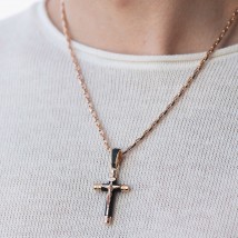Men's Orthodox cross "Crucifixion. Save and Preserve" (in Ukrainian) made of ebony and gold p03473 Onyx