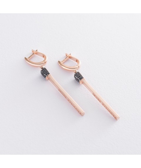 Gold earrings "Matches" (black cubic zirconia) s06252 Onyx