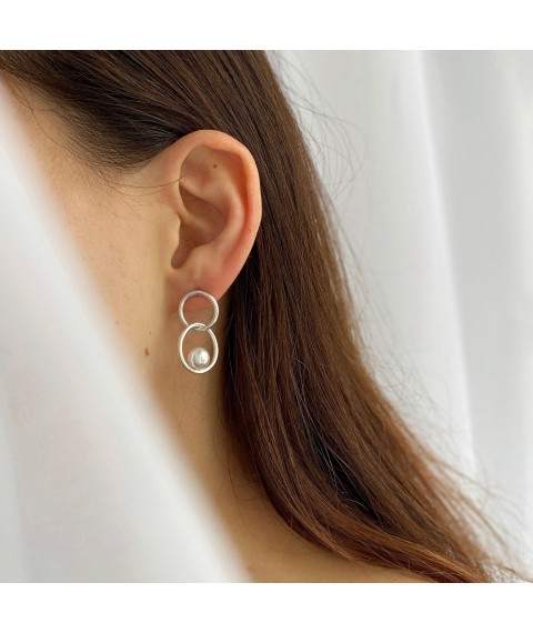 Silver earrings "Muse" (pearl) 122664 Onyx