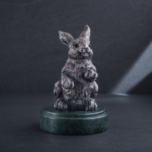 Handmade silver figure "Bunny on a marble stand" ser00012 Onyx
