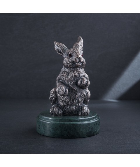 Handmade silver figure "Bunny on a marble stand" ser00012 Onyx
