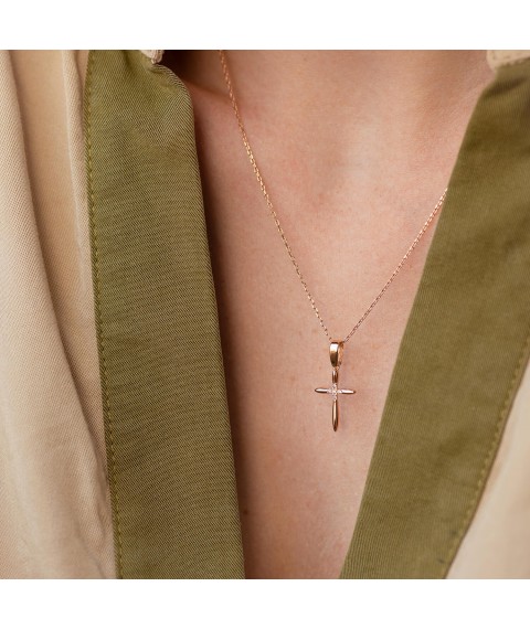 Gold necklace "Cross" with cubic zirconia col02189 Onix 45