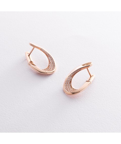 Gold earrings "Droplets" with cubic zirconia s08521 Onix
