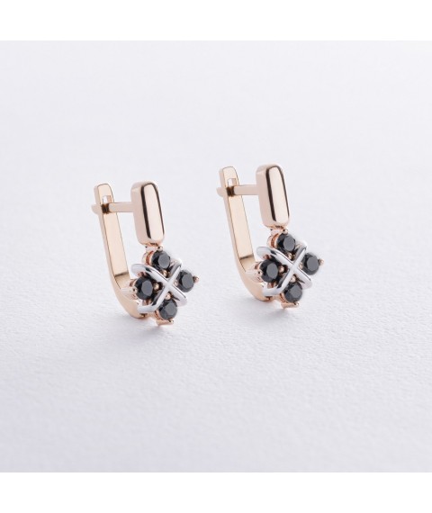Gold earrings "Clover" with black diamonds 334913122 Onyx