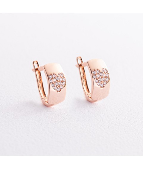 Gold earrings "Hearts with cubic zirconia" s05411 Onix