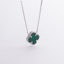 Silver necklace "Clover" (synthetic malachite) 181308 Onyx 43
