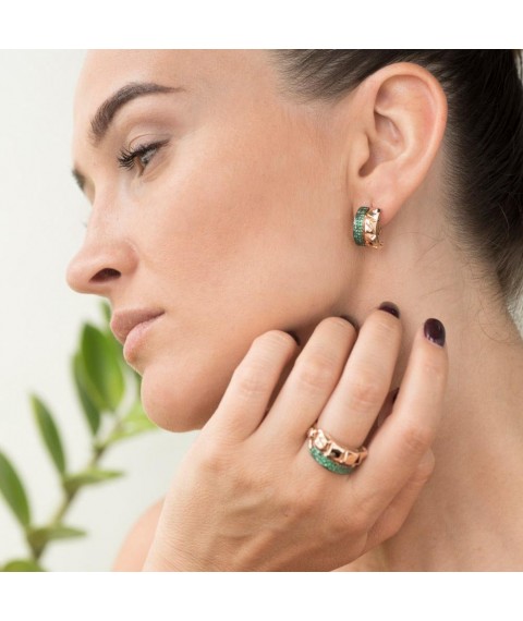 Gold earrings with green cubic zirconia s05526 Onyx