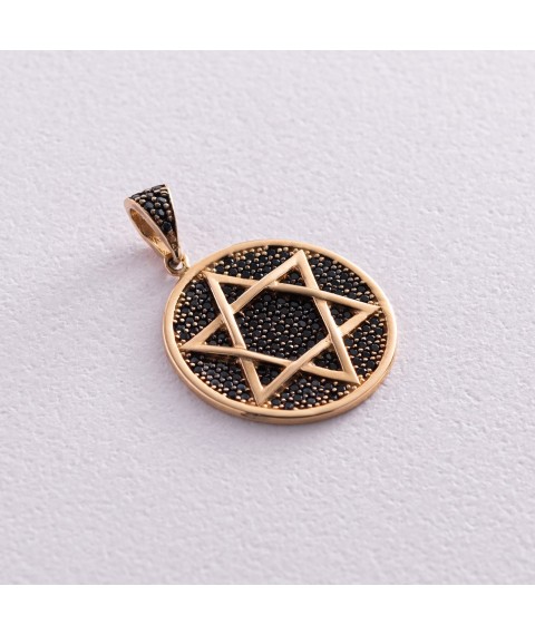 Gold pendant "Star of David" with cubic zirconia p02422 Onyx