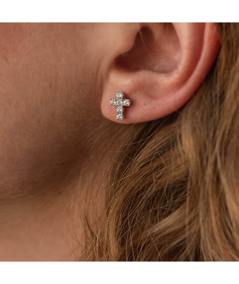 Gold earrings - studs "Cross" with diamonds 322821121 Onyx