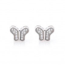 Silver stud earrings "Butterflies" with cubic zirconia 121674 Onyx