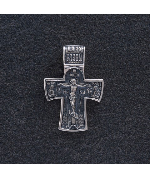 Серебряный крест "Распятие Христово. Ангел хранитель"  с чернением 132566 Онікс