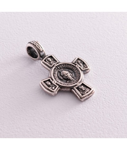 Серебряный крест с чернением "Спас. Касперовская икона Божией Матери" 13373 Онікс