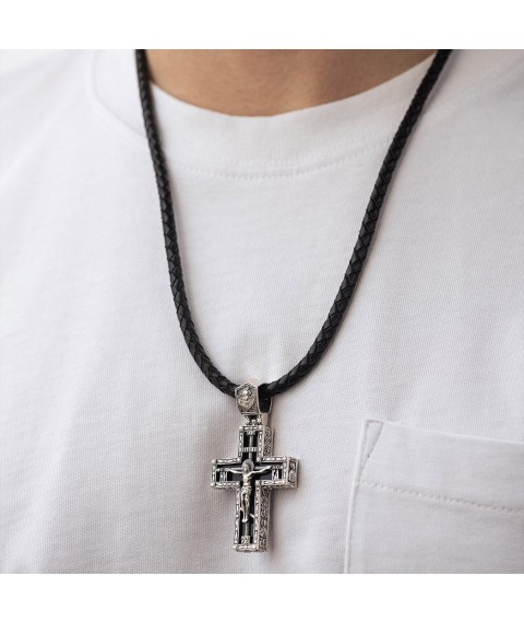 Men's silver Orthodox cross "Crucifixion" with onyx 1070o Onyx