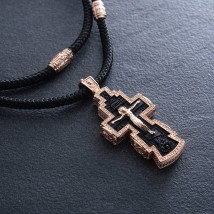 Мужской православный золотой крест из эбенового дерева на шнурке п02474 Онікс  65