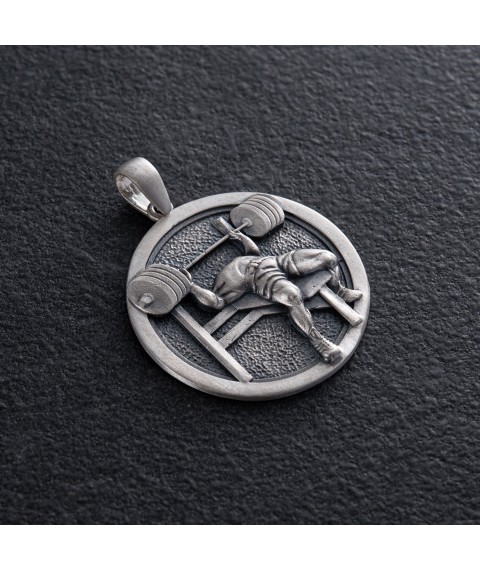 Silver pendant "Athlete with a barbell" (engraving possible) 133216 Onyx