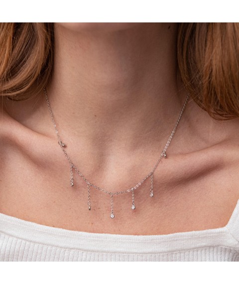 Silver necklace "Drops" with cubic zirconia 18666 Onix 47