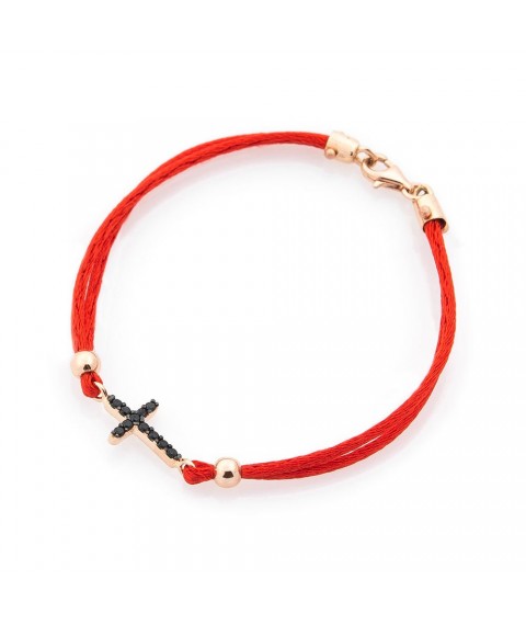 Bracelet with red thread and gold insert "Cross" (fianit) b03481 Onix 21
