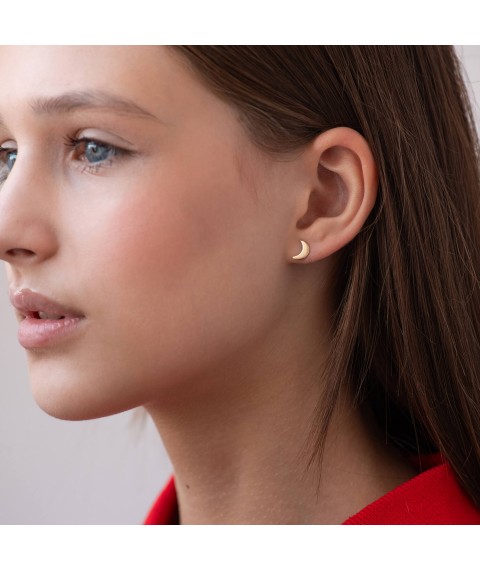 Gold stud earrings "Moon" s06311 Onyx