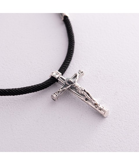 Православний срібний хрест "Розп'яття. Спаси та Збережи" на шнурку 846 Онікс  60