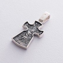 Серебряный православный крест (чернение)   " Распятие. Благоразумный  разбойник " 13601 Онікс