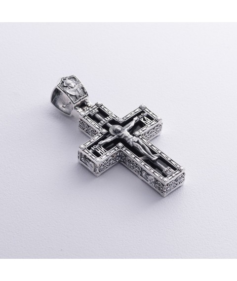 Мужской серебряный православный крест "Распятие" с ониксом 1070о Онікс