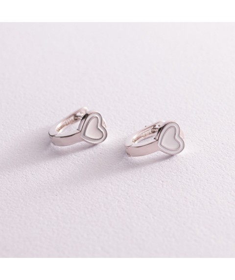 Children's silver earrings "Hearts" (enamel) 123087 Onyx