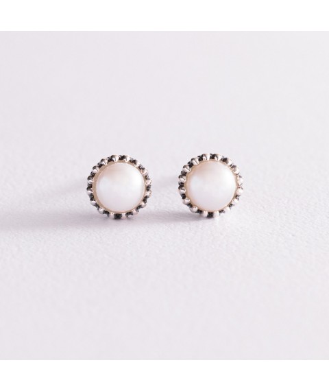Silver earrings - studs with pearls 123066 Onyx