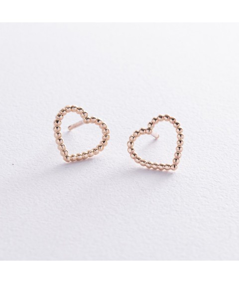Earrings - studs "Hearts" in yellow gold s08444 Onyx