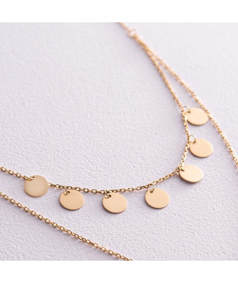 Double necklace - tie "Coins" in yellow gold count02285 Onix 42
