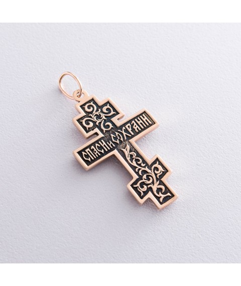 Православный крест "Распятие", молитва "Спаси и сохрани" (чернение) п01213 Онікс