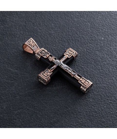 Golden cross "Crucifixion. Save and Preserve" with ebony 981z Onyx