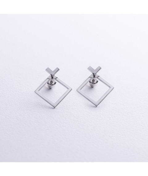 Silver earrings - "Rhombus" jackets 123122 Onyx