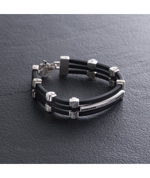 Rubber bracelet with silver inserts (cubic zirconia) 1091 bw Onix 21