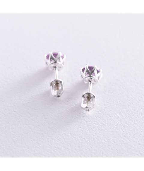 Silver earrings - studs (synthetic alexandrite) 122818 Onyx