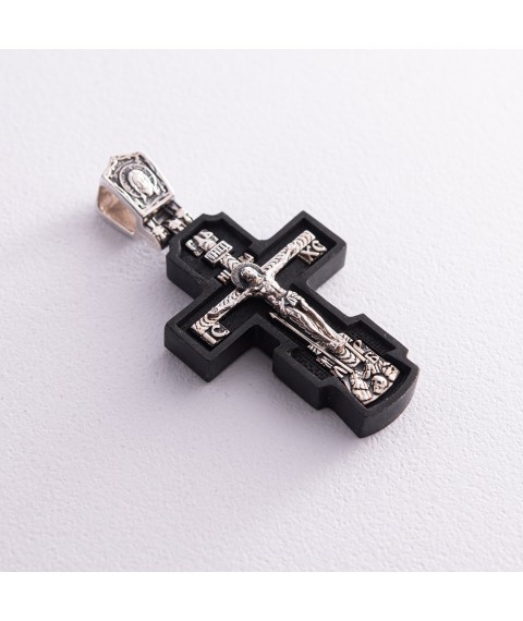 Silver cross "Crucifixion. Blessed Virgin Mary" with ebony 632 Onyx