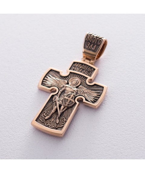 Золотой православный крест "Распятие. Архангел Михаил" п02759 Онікс