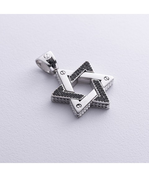 Pendant "Star of David. CHAI symbol" in silver (cubic zirconia) 1118c Onyx