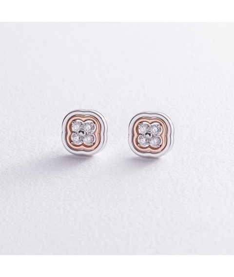 Gold earrings - studs "Clover" with diamonds 334361121 Onyx
