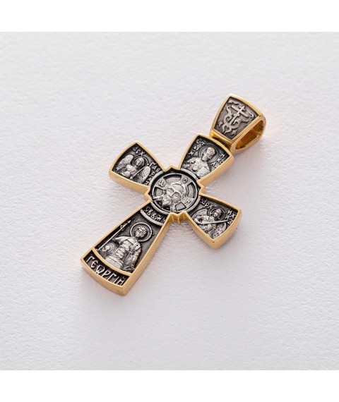 Серебряный православный крестик "Спас Нерукотворный с предстоящими" 132560 Онікс