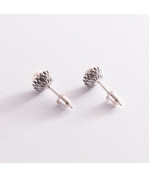Silver earrings - studs with pearls 123066 Onyx