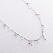Silver necklace "Cross" with cubic zirconia 18935 Onix 45