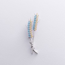 ﻿Срібна брошка "Колоски пшениці" з фіанітами 1211 Онікс