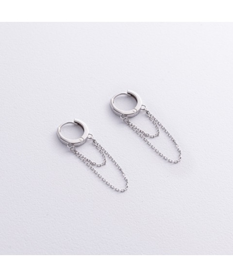 Earrings - rings with chains in white gold s08919 Onyx