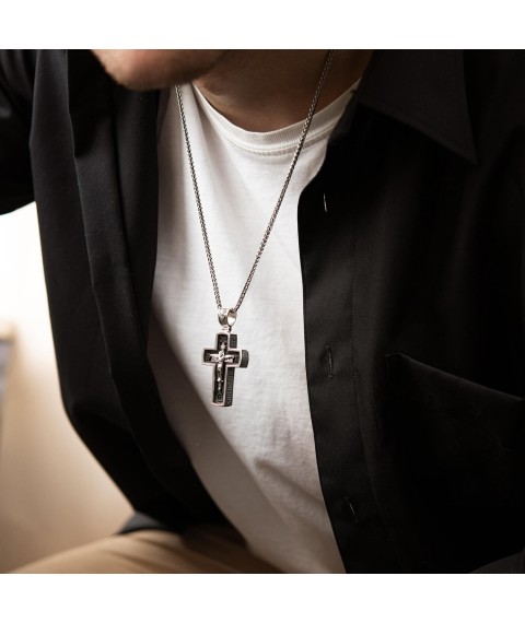 Silver cross "Crucifixion. Save and Preserve" with ebony wood 1045 Onyx