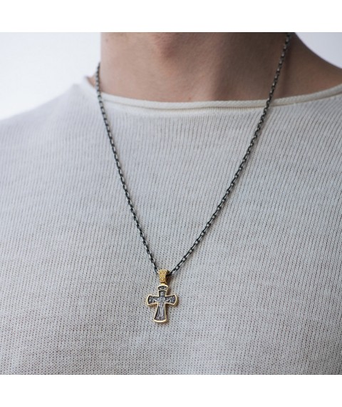 Срібний хрестик православний з позолотою 132506 Онікс