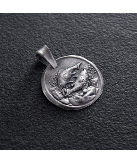 Silver pendant "Zodiac sign Pisces" 133221ribi Onyx