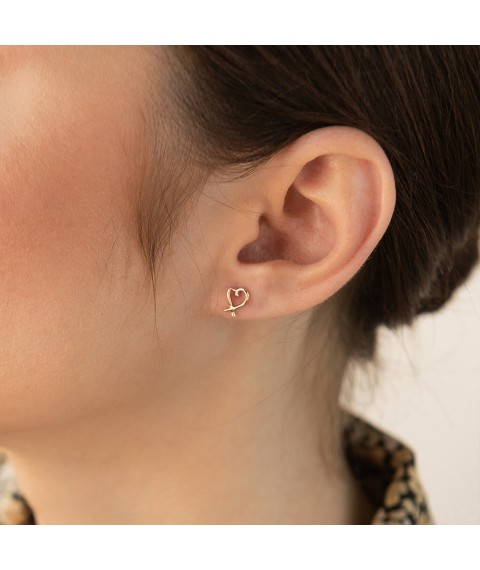 Earrings - studs "Hearts" in red gold s07121 Onyx